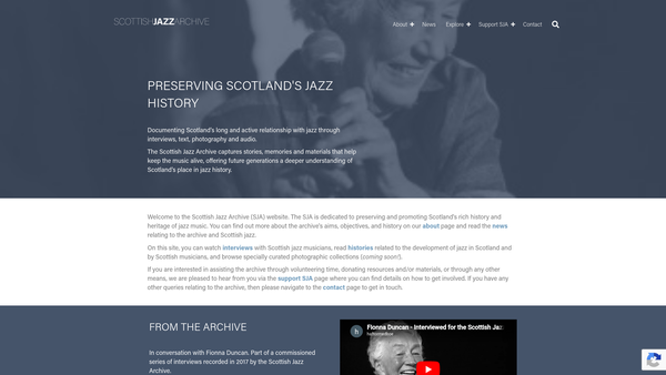 Screenshot of the Scottish Jazz Archive (SCIO) website