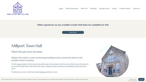 Screenshot of the Millport Town Hall website