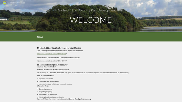 Screenshot of the Gartmorn Dam Country Park Development Trust website
