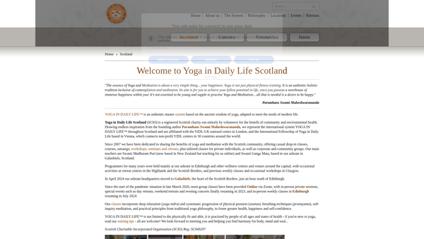 Screenshot of the Yoga in Daily Life Scotland (SCIO) website