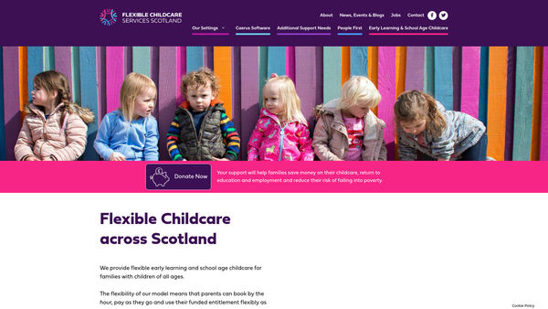 Screenshot of the Flexible Childcare Services Scotland SCIO website