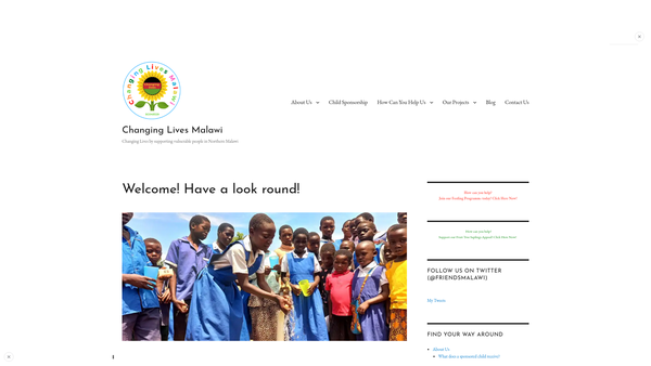 Screenshot of the Changing Lives Malawi website