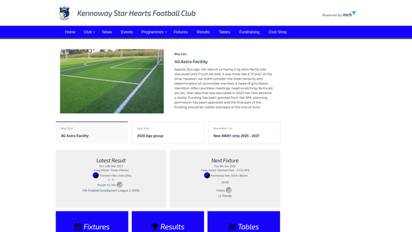 Screenshot of the Kennoway Star Hearts Football Club Ltd website