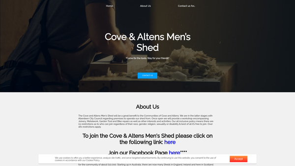 Screenshot of the Cove and Altens Men's Shed (SCIO) website