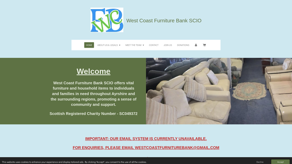 Screenshot of the West Coast Furniture Bank SCIO website
