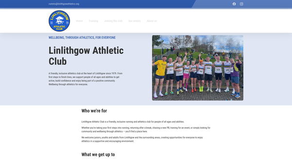 Screenshot of the Linlithgow Athletic Club website
