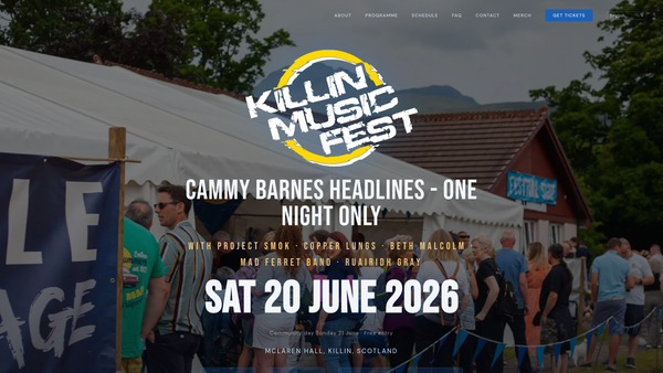 Screenshot of the Killin Music Festival website