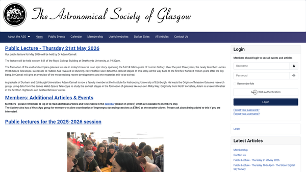 Screenshot of the Astronomical Society of Glasgow website