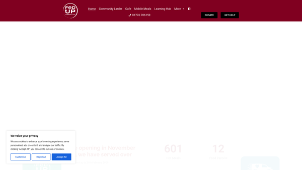 Screenshot of the Fed Up Community Cafe website