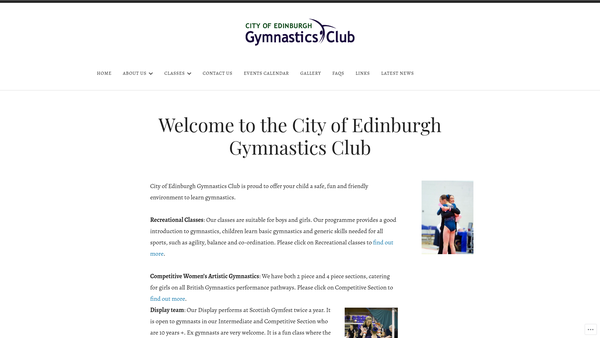 Screenshot of the City of Edinburgh Gymnastics Club website