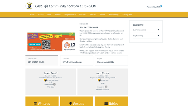 Screenshot of the East Fife Community Football Club (EFCFC) website