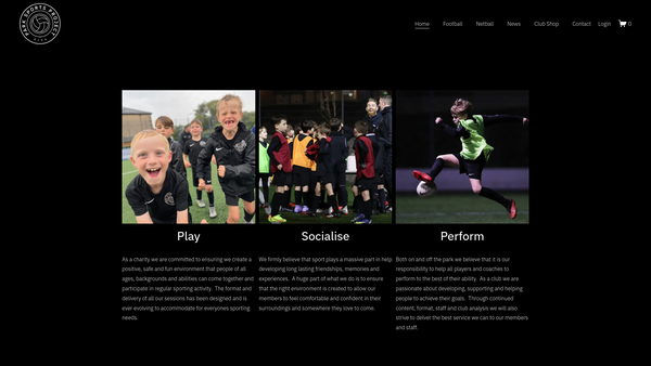 Screenshot of the Park Sports Project (SCIO) website