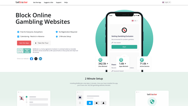 Screenshot of the BetBlocker website