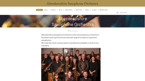 Screenshot of the Aberdeenshire Saxophone Orchestra (SCIO) website