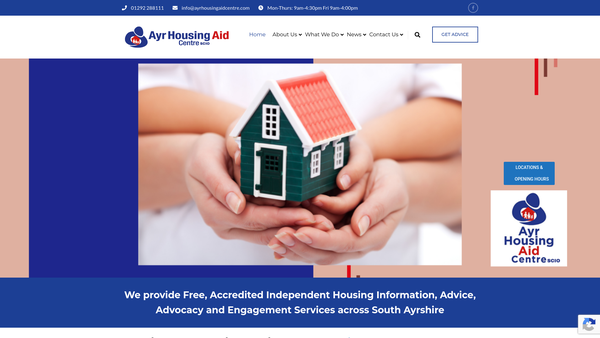Screenshot of the Ayr Housing Aid Centre SCIO website