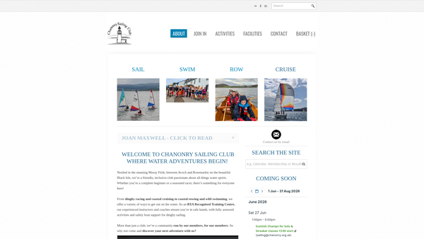 Screenshot of the Chanonry Sailing Club website