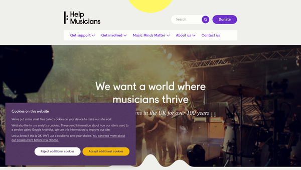 Screenshot of the Musicians Benevolent Fund website