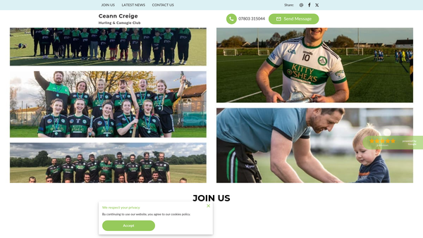 Screenshot of the Ceann Creige Hurling & Camogie Club website
