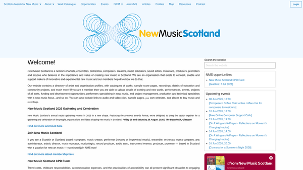 Screenshot of the New Music Scotland website