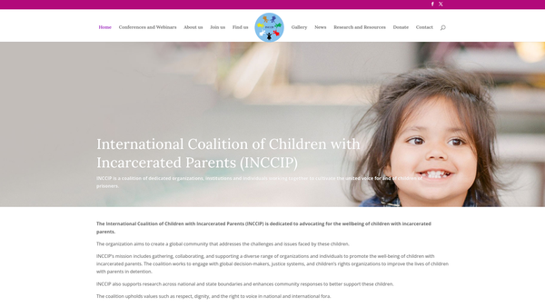 Screenshot of the International Coalition for Children with Incarcerated Parents website