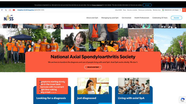 Screenshot of the National Axial Spondyloarthritis Society website