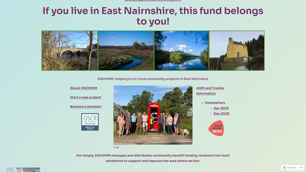 Screenshot of the East Nairnshire Community Organisation (SCIO) website