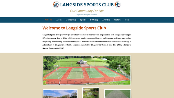 Screenshot of the Langside Sports Club website