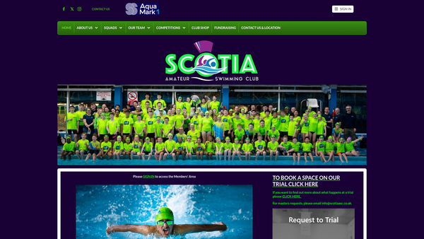 Screenshot of the Scotia Amateur Swimming Club website