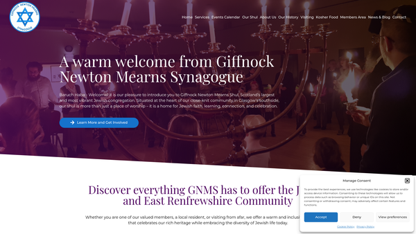 Screenshot of the Giffnock Newton Mearns Synagogue website