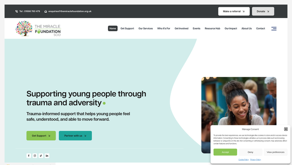 Screenshot of the The Miracle Foundation SCIO website