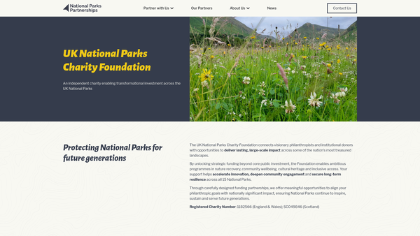 Screenshot of the UK National Parks Charity Foundation website