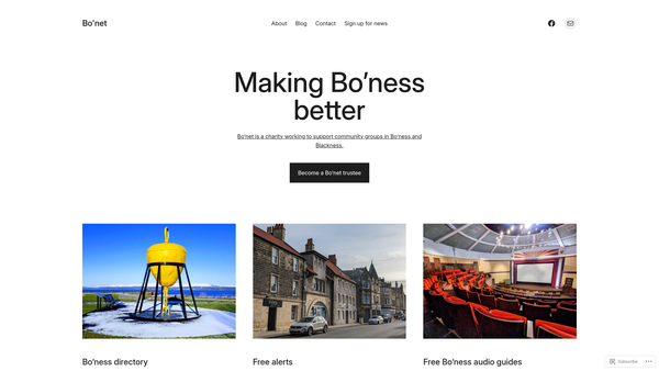 Screenshot of the Bo'ness Networking Group- Bonet (SCIO) website