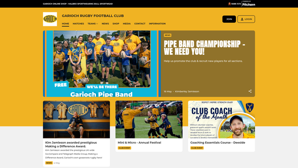 Screenshot of the Garioch Rugby Football Club SCIO website