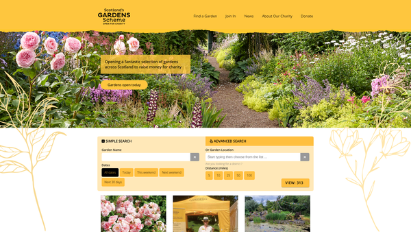 Screenshot of the Scotland's Gardens Scheme SCIO website