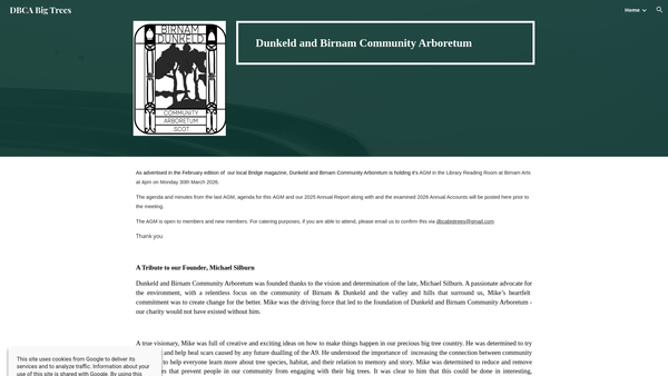 Screenshot of the Dunkeld and Birnam Community Arboretum website