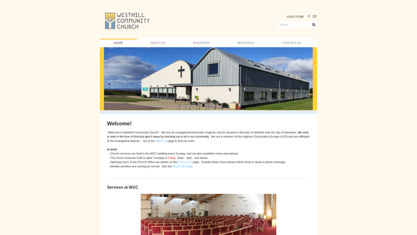 Screenshot of the Westhill Community Church SCIO website