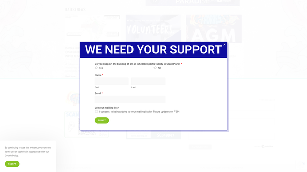 Screenshot of the Forres Skate Park Initiative [SCIO] website