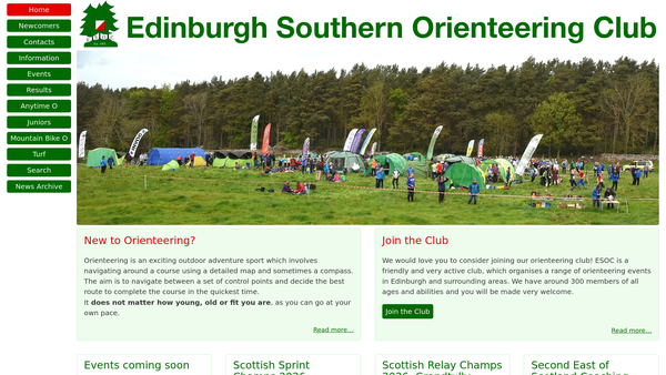 Screenshot of the Edinburgh Southern Orienteering Club website