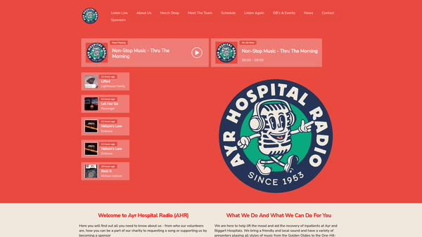 Screenshot of the Ayr Hospital Radio SCIO website