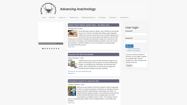 Screenshot of the British Arachnological Society website