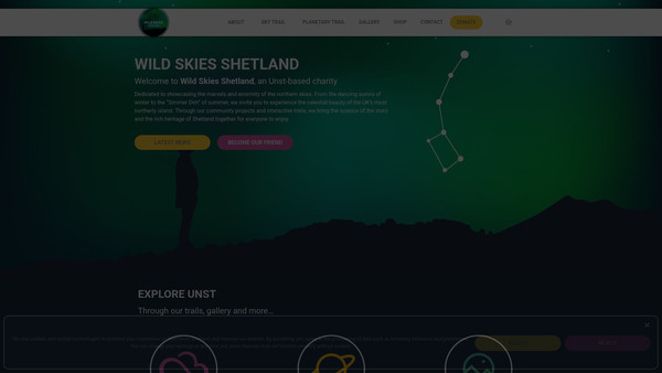 Screenshot of the Wild Skies Shetland website