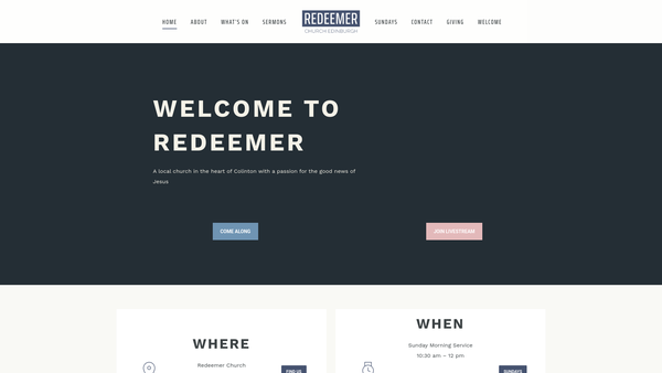 Screenshot of the Redeemer Church Edinburgh website