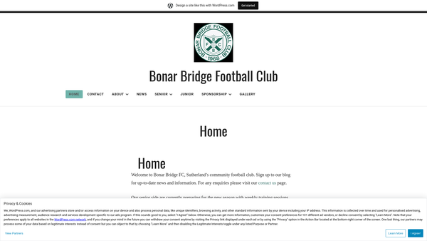 Screenshot of the Bonar Bridge Football Club website