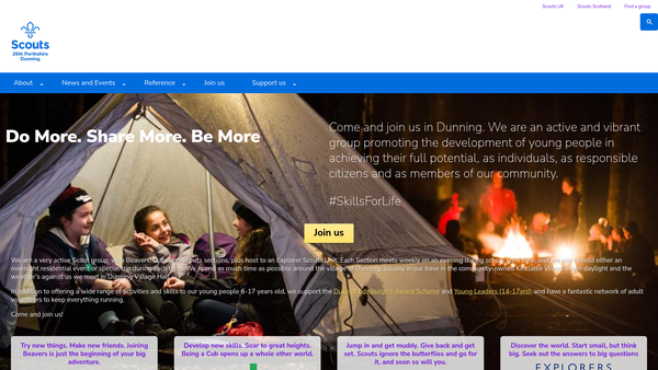 Screenshot of the 26th Perthshire (Dunning) Scout Group website