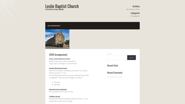 Screenshot of the Leslie Baptist Church SCIO website