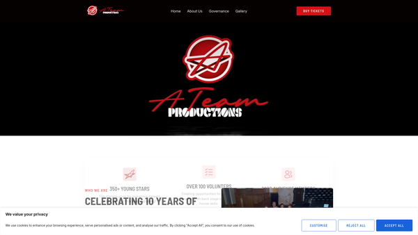 Screenshot of the A-Team Productions website