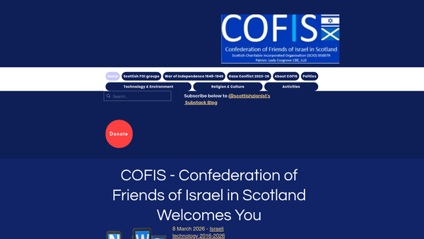 Screenshot of the Confederation of Friends of Israel in Scotland website