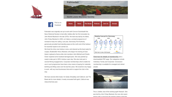 Screenshot of the Falmadair - North Lewis Maritime Trust (SCIO) website
