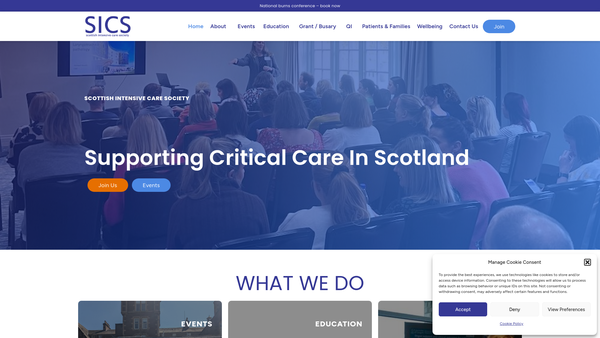 Screenshot of the Scottish Intensive Care Society SCIO website