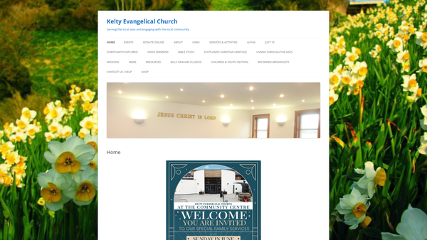 Screenshot of the Kelty Evangelical Church website